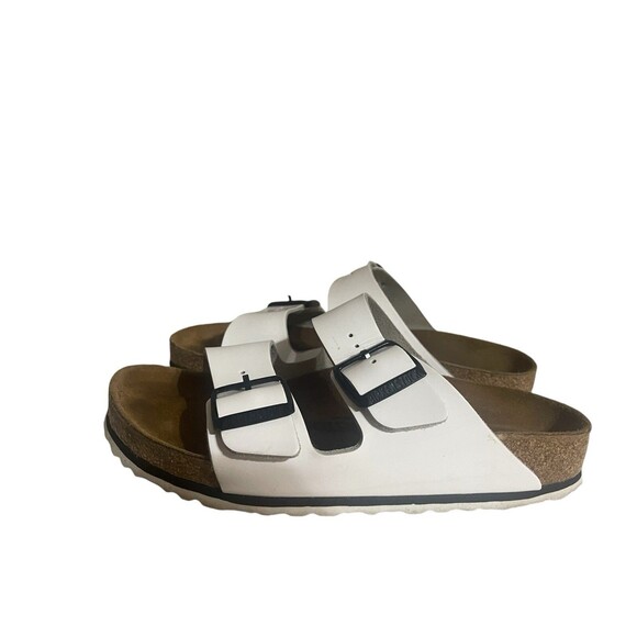 Birkenstock Sandals Womens 38 Arizona Buckle Straps Flats White Leather Slip On - Picture 4 of 14